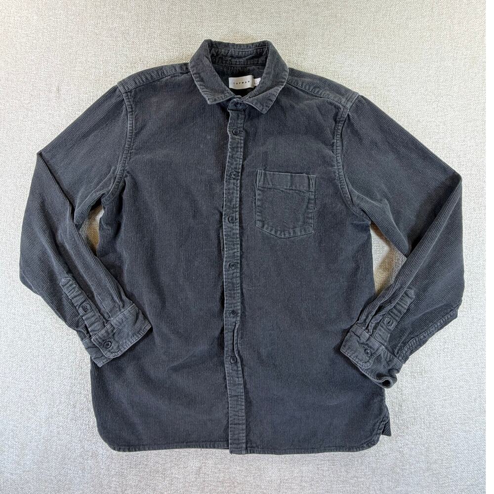 Topman Men's Large Gray Corduroy Long Sleeve Button Front Modern Casual Shirt